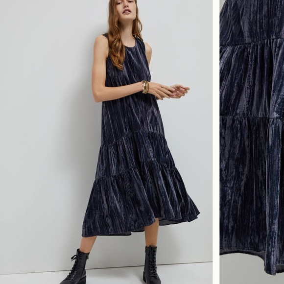 ANTHROPOLOGIE Addison Velvet Tiered Midi Dress 2 - Picture 1 of 12